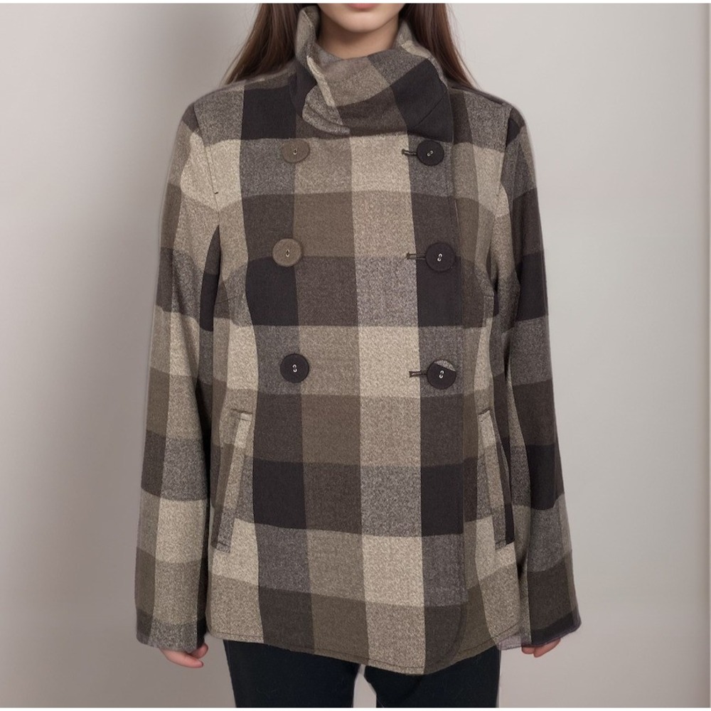 NWT‎ Liz Claiborne Jacket Women's Sz M Brown Plaid Double-Breasted Soft Swing